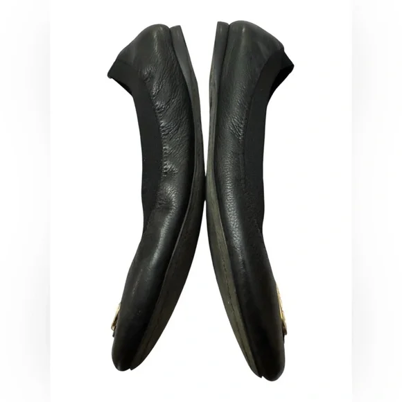 Tory Burch CAROLINE 2 Elastic/Leather Ballet Flats Gold Logo, black SIZE 8M - Picture 6 of 9